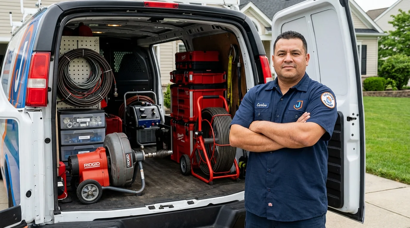 Professional drain cleaning equipment and Johns Plumbing LLC plumber in Benton Harbor