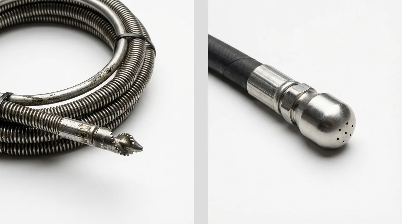 Drain snake cable and hydro jetting nozzle used for drain cleaning in Benton Harbor, MI