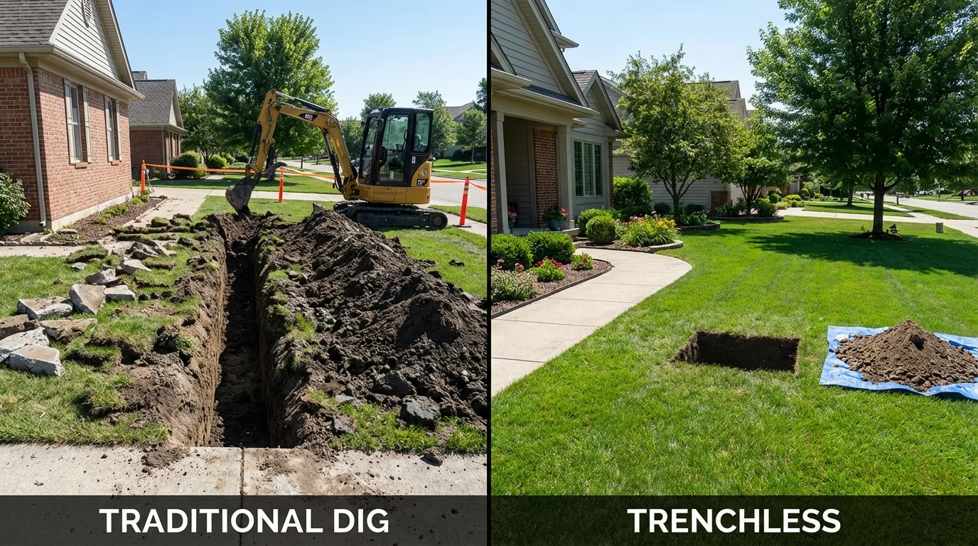 Trenchless sewer repair with minimal yard damage versus traditional excavation in Benton Harbor, MI